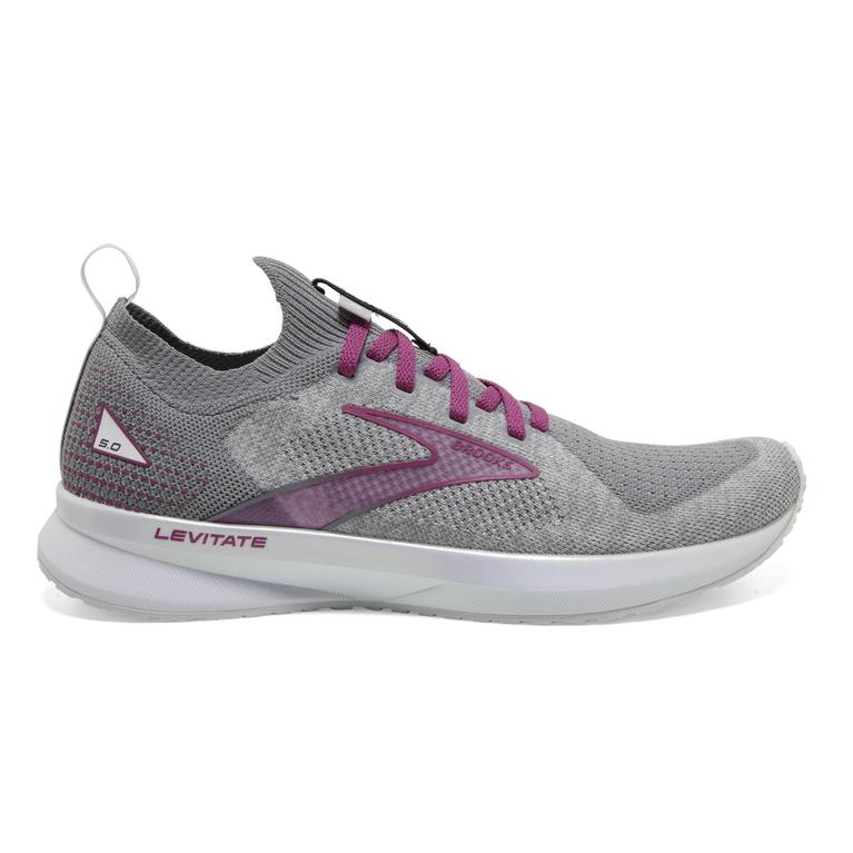 Brooks Levitate StealthFit 5 Energy-Return Womens Road Running Shoes - White/Grey/Baton Rouge - Indo